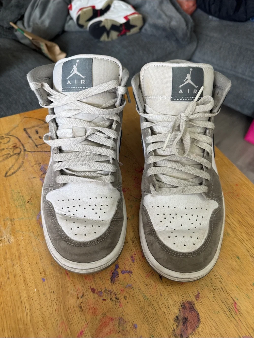 Jordan 1s High- Top Sneakers in Gray and White